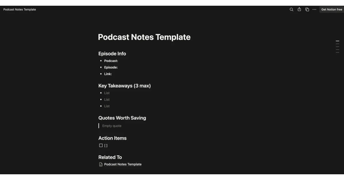 Podcast Notes Examples A Simple Podcast Notes Template (Notion) | Free Download | Podshot